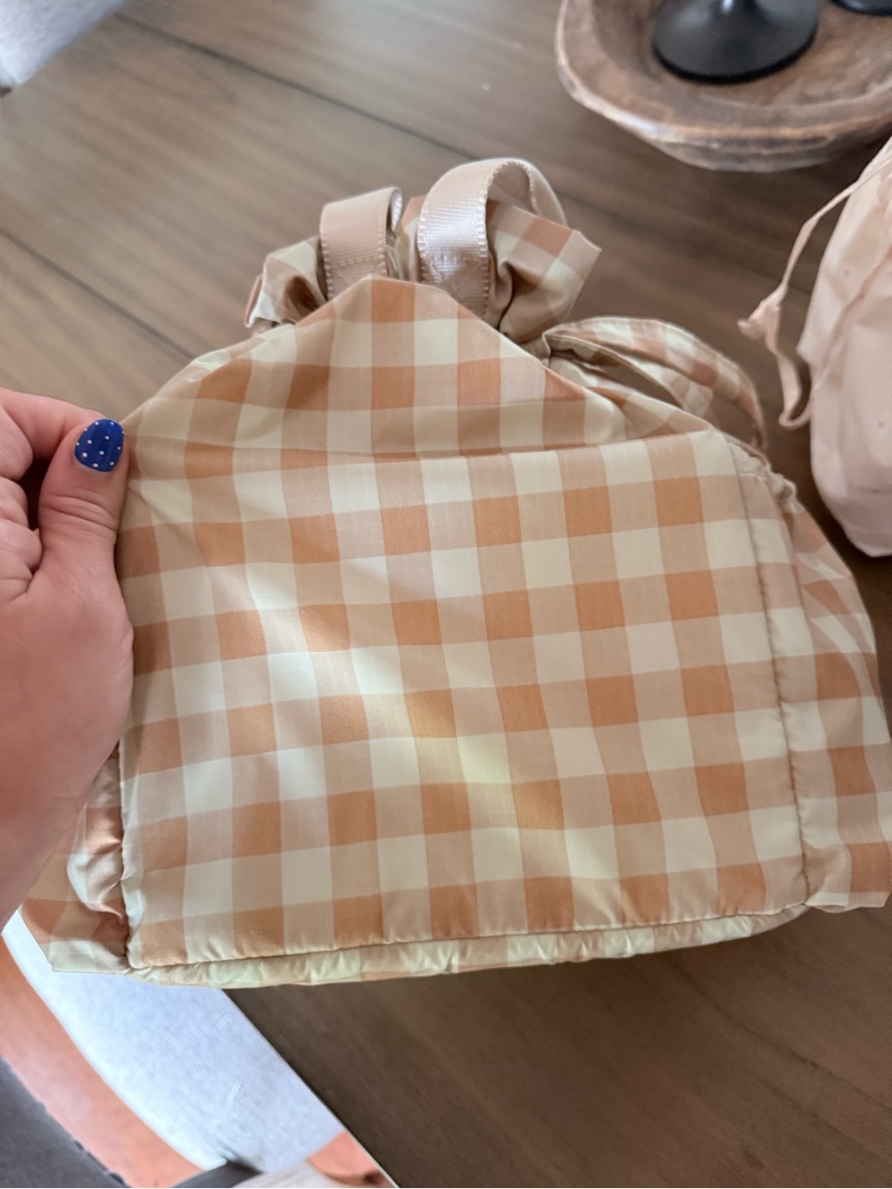 Calpak Beige Gingham Drawstring Tote - Picture 4 of 7